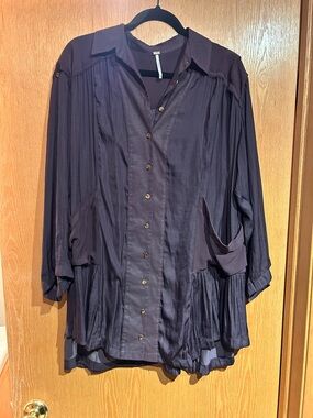 Free People Textured Button-Front Shirt in Dusty Plum